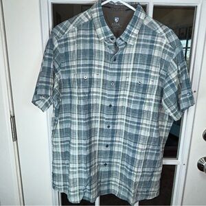 Kuhl Men's Blue and White Plaid Button Down Shirt Size Large